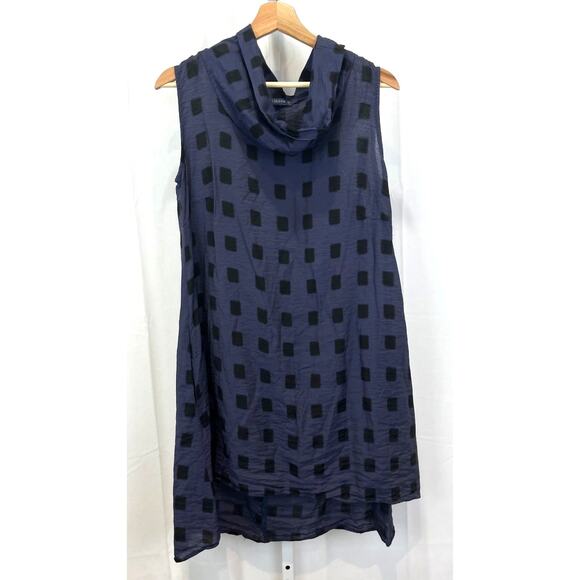 CUT LOOSE S Cowl Neck Tunic Top Sleeveless Pullover Square Patch Purple Black - Picture 1 of 12